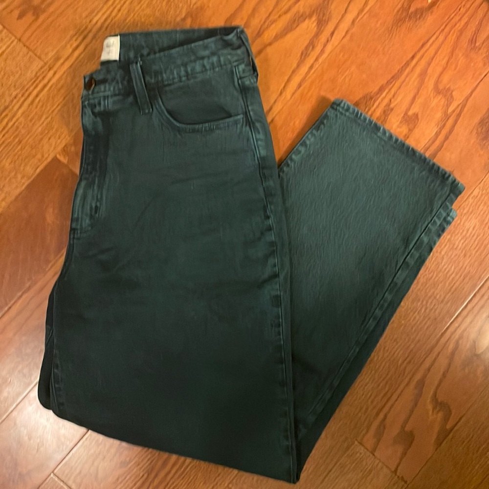 Green High-Waisted Straight Leg Jeans